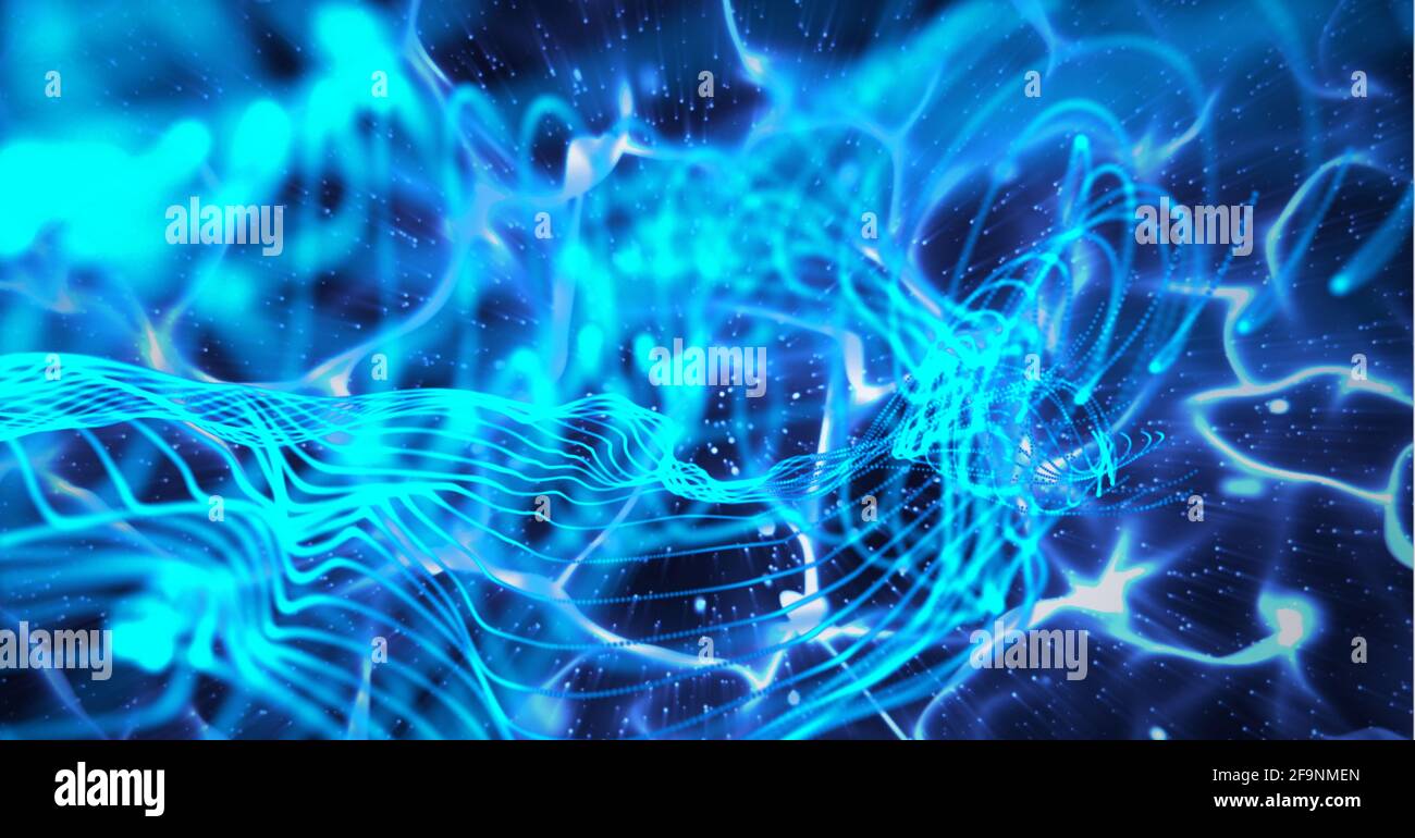 Composition of multiple blue electric light trails Stock Photo