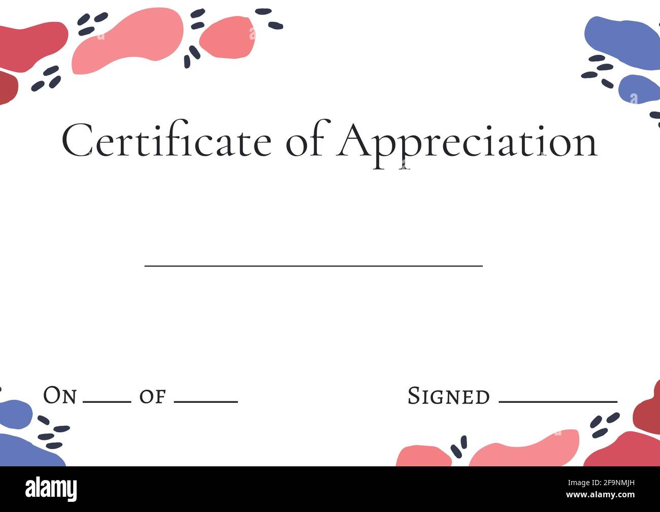 Certificate of appreciation text with black lines and copy space with red and blue pattern on white Stock Photo