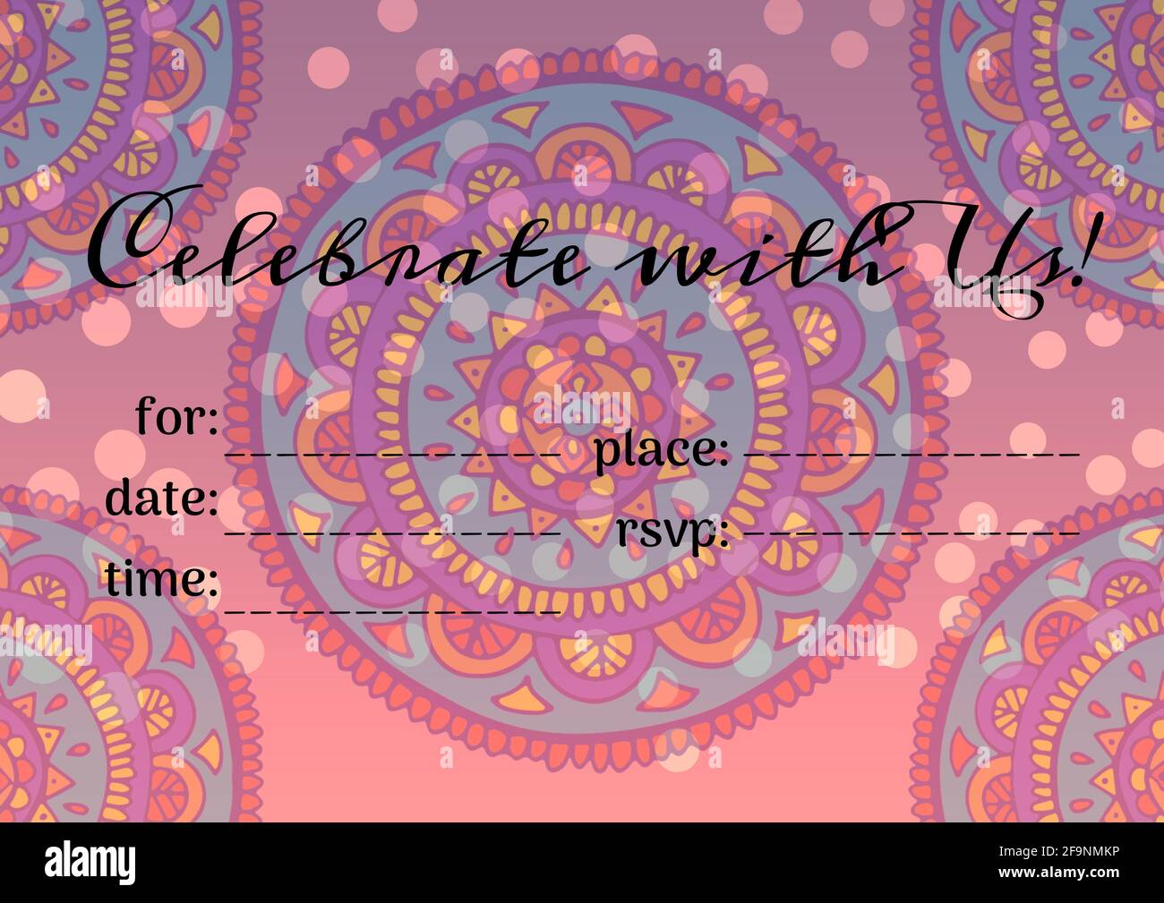 Invitation with celebrate with us text with copy space over circle pattern on pink background Stock Photo