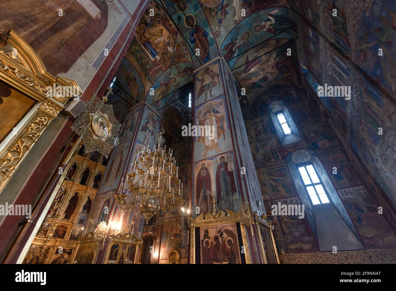 SERGIYEV POSAD, RUSSIA. The Dormition Church Trinity Lavra of St. Sergius, interior of Assumption Cathedral. Stock Photo