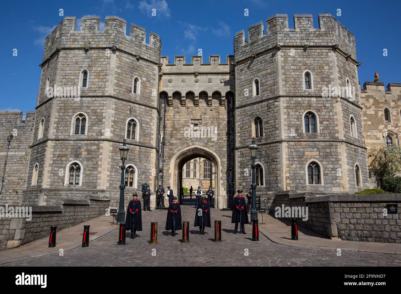 UK Royal Funeral in Windsor Castle Wardens during the build up to Duke