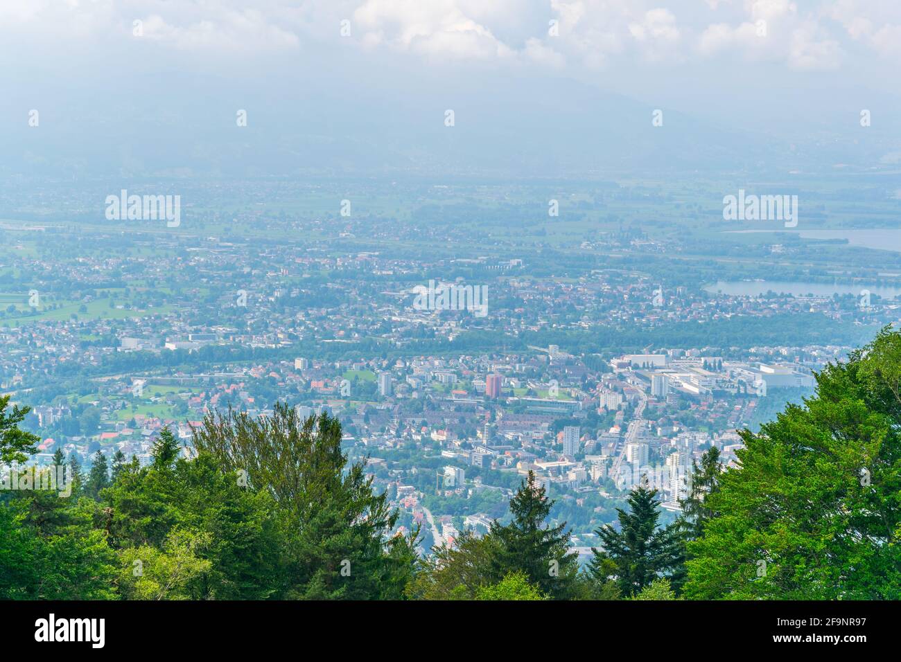 Aerial view of the Austrian city Bregenz situated on the bodensee lake ...