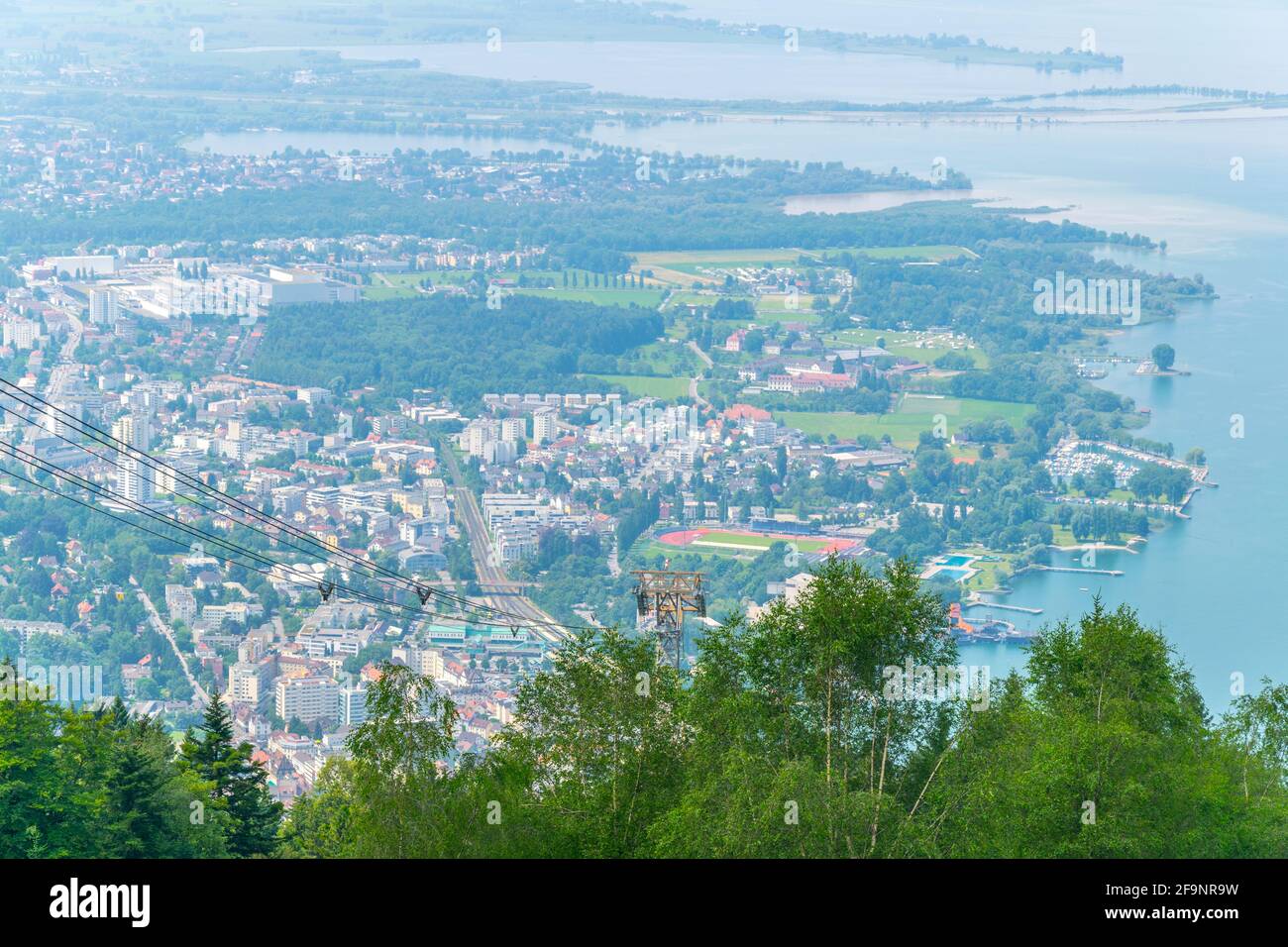Aerial view of the Austrian city Bregenz situated on the bodensee lake ...