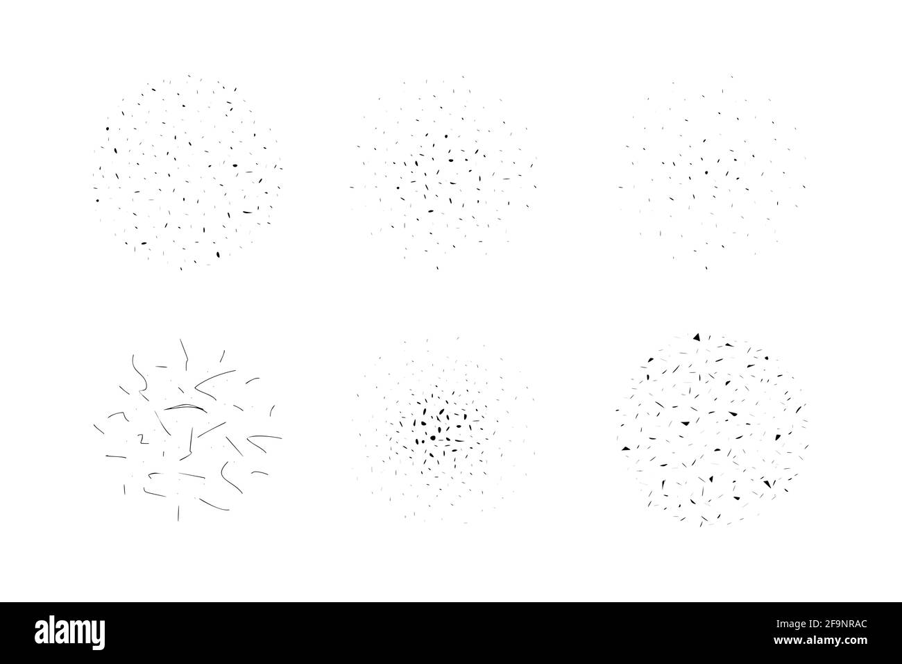 Set of round noisy brushes. Add texture to tour designs Stock Vector