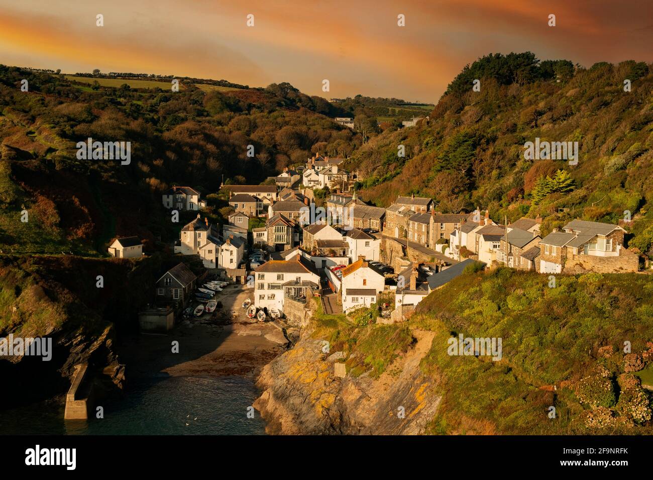 Sunset at the cornish village of portloe in cornwall england Stock Photo