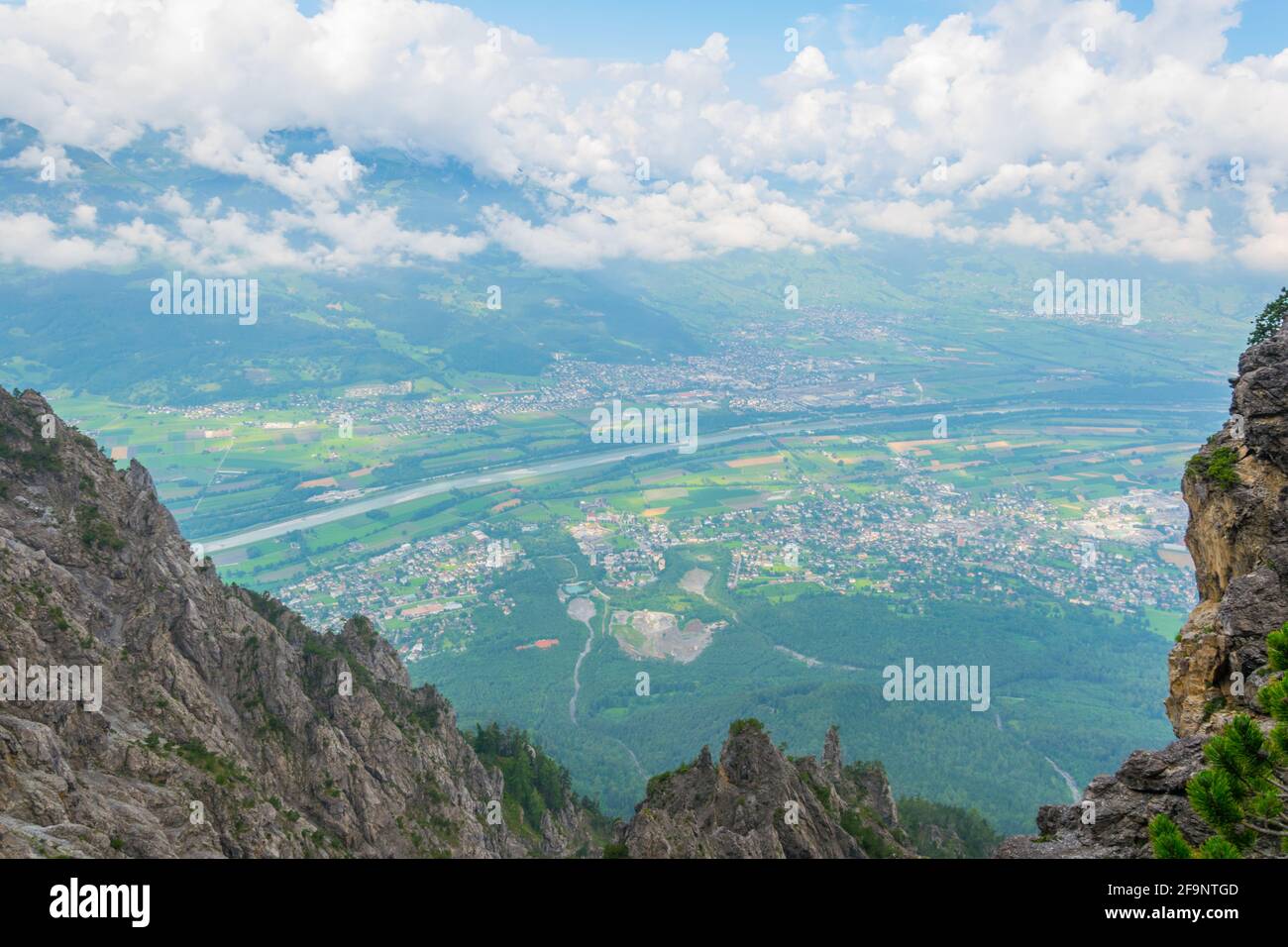 aerial view of liechtenstein from furstensteig hiking trail. Stock Photo