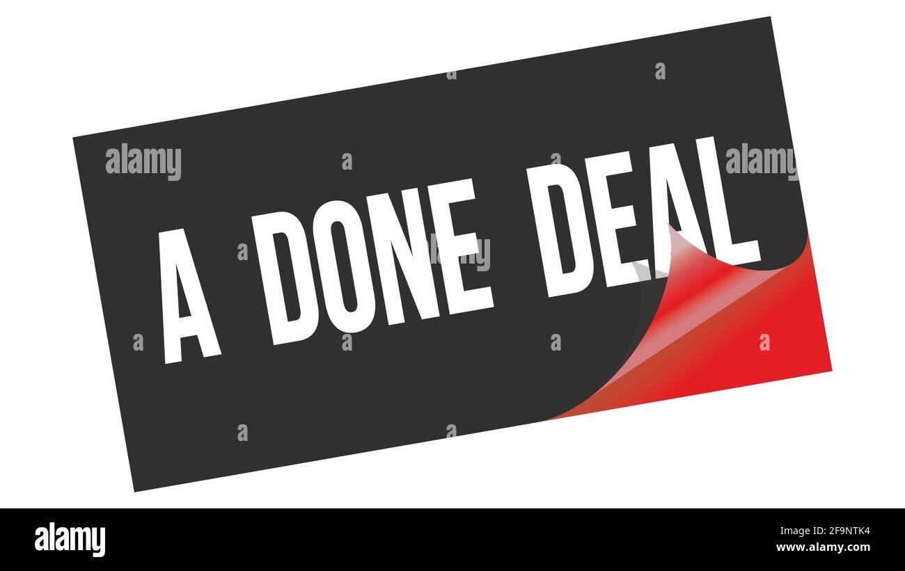 A  DONE  DEAL text written on black red sticker stamp. Stock Photo