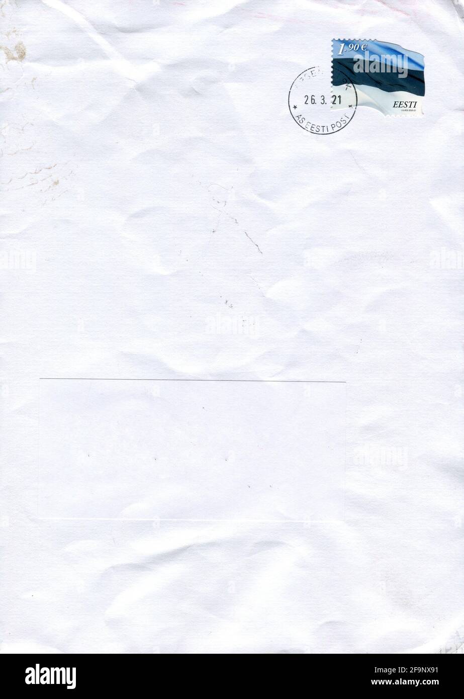 GOMEL, BELARUS - APRIL 20, 2021: Old envelope which was dispatched from Estonia to Gomel, Belarus, March 26, 2021. Stock Photo