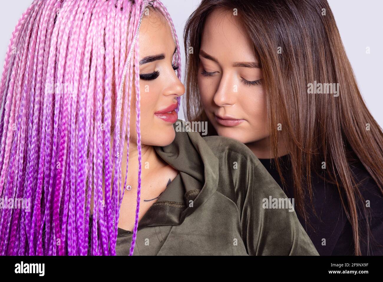 Two female friends having fun together, happiness concept. Stock Photo