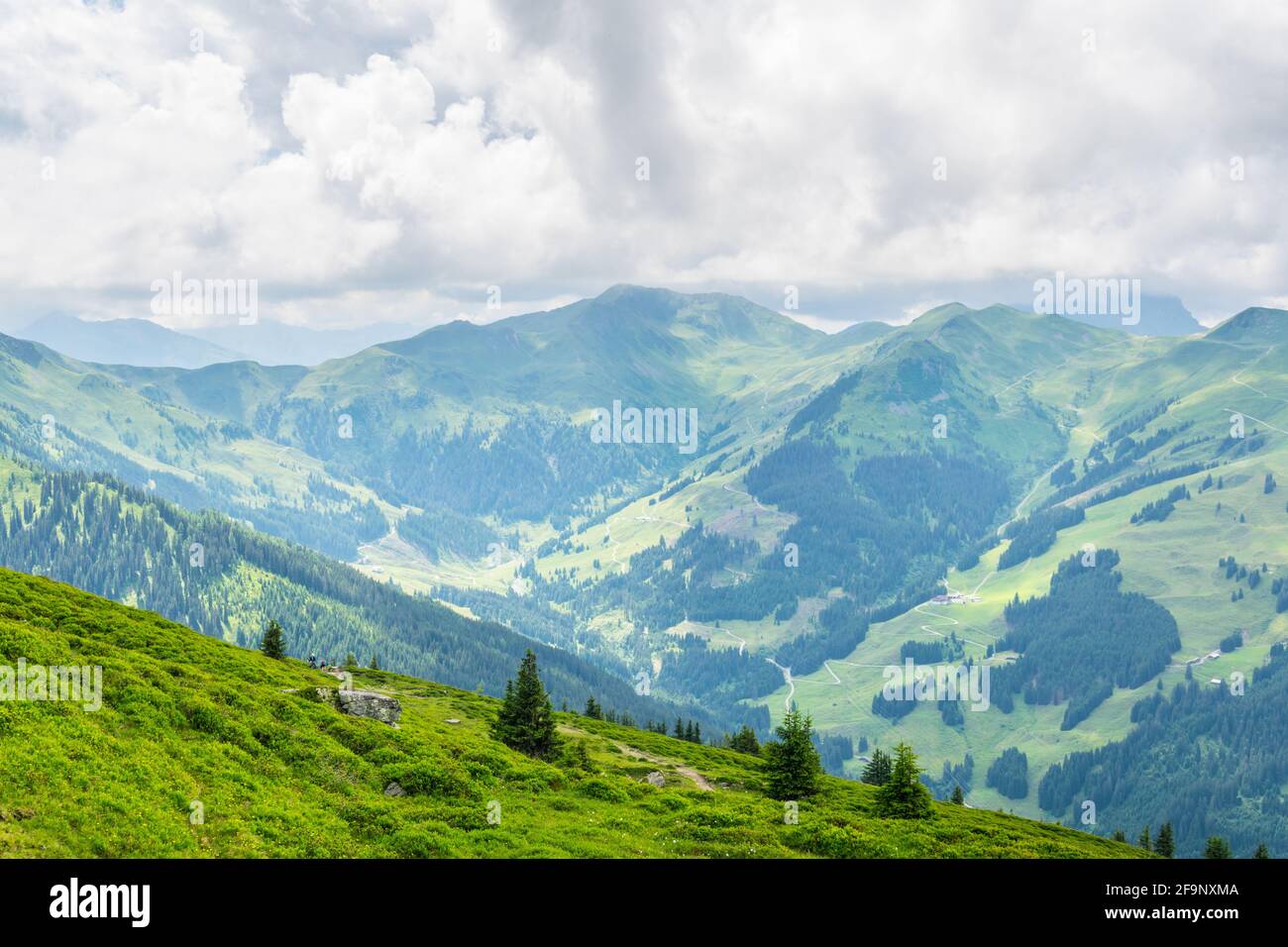 View of the the famous hiking trail Pinzgauer spaziergang in the alps near Zell am See, Salzburg region, Austria. Stock Photo