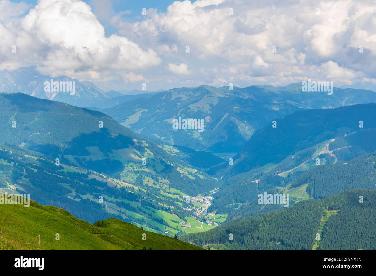 View of the the famous hiking trail Pinzgauer spaziergang in the alps near Zell am See, Salzburg region, Austria. Stock Photo