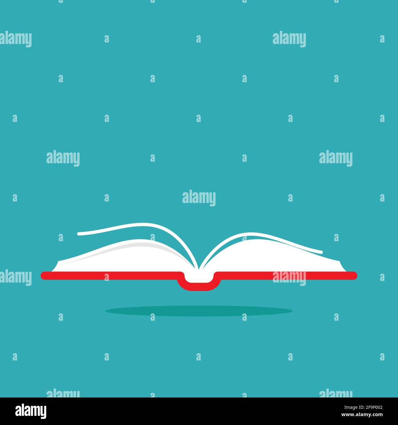 red opened book with shadow isolated on blue. Flat reading icon. Vector ...
