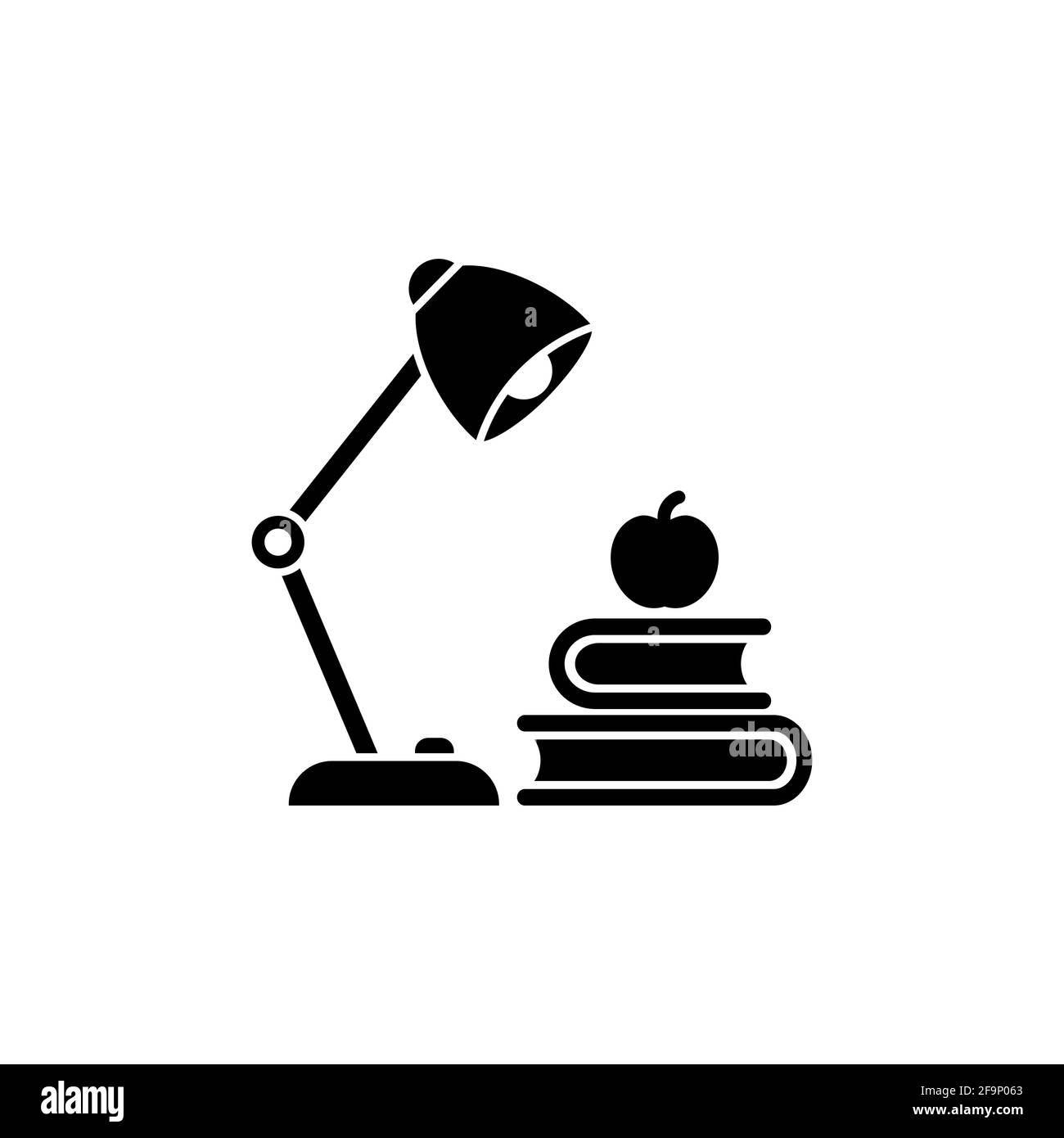 stack of books with lamp and apple. Flat icon isolated on white background. Knowledge, education Vector illustration. Idea logo. Inspiration pictogram Stock Vector