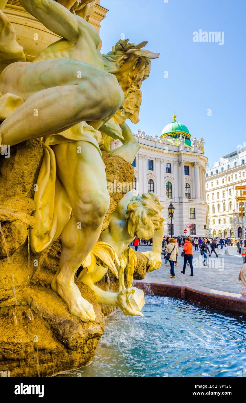 Donnerbrunnen fountain at Neuer Markt square. The original fountain was made by Georg Rafael Donner and Johann Nikolaus Moll in 1739, there are the co Stock Photo