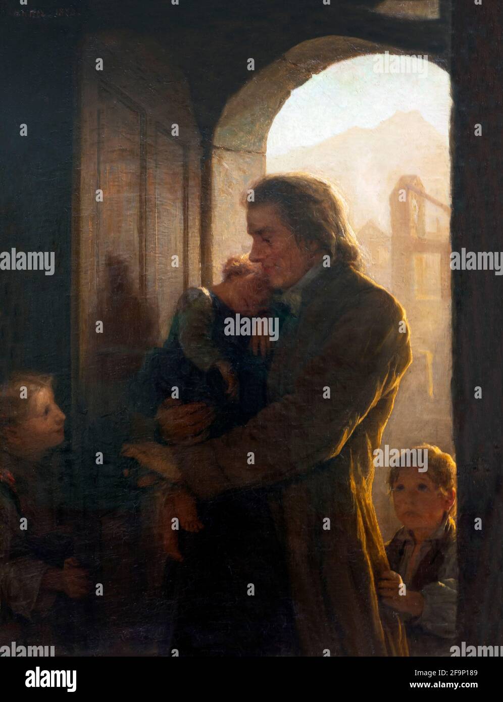 Heinrich Pestalozzi and the Orphans in Stans, Albert Anker, 1870, Stock Photo
