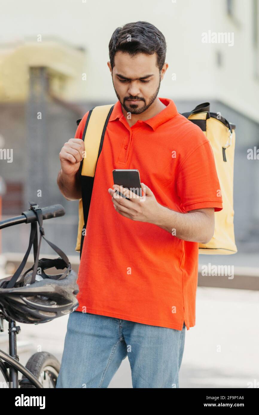 Online order, gps coordinates and modern devices for work Stock Photo