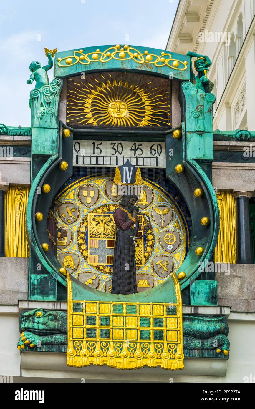 View of the famous Ankeruhr clock in the historical center of Vienna,  Austria Stock Photo - Alamy