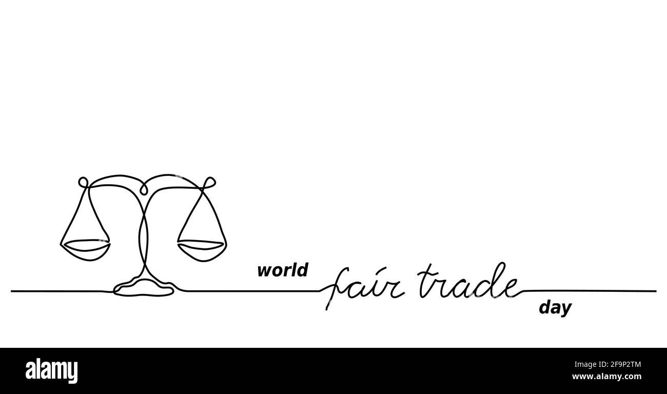 World Fair Trade Day vector poster, banner, background. Scales, balance one continuous line drawing illustration Stock Vector