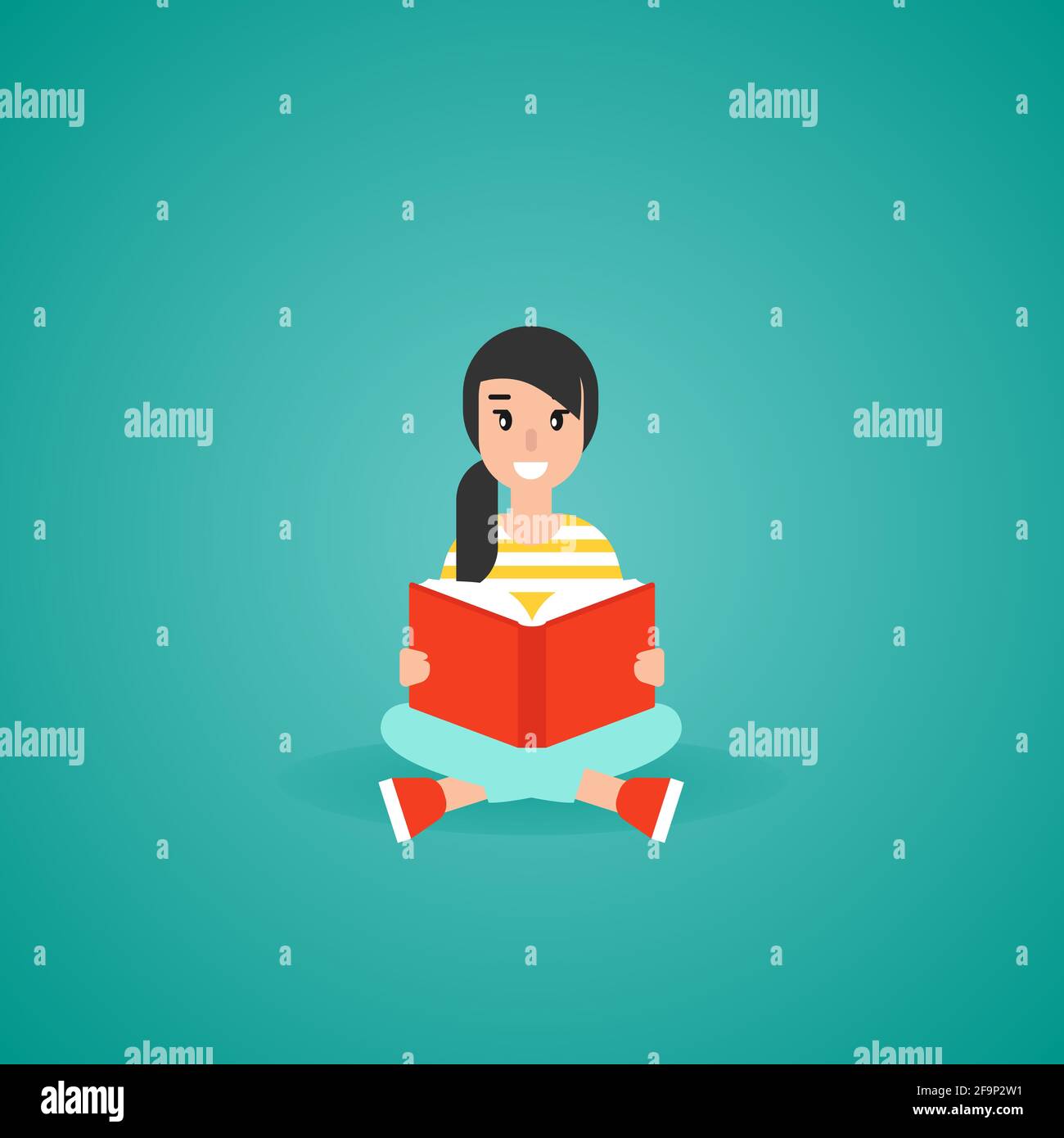 cute girl siting with red book. creative student. study or education