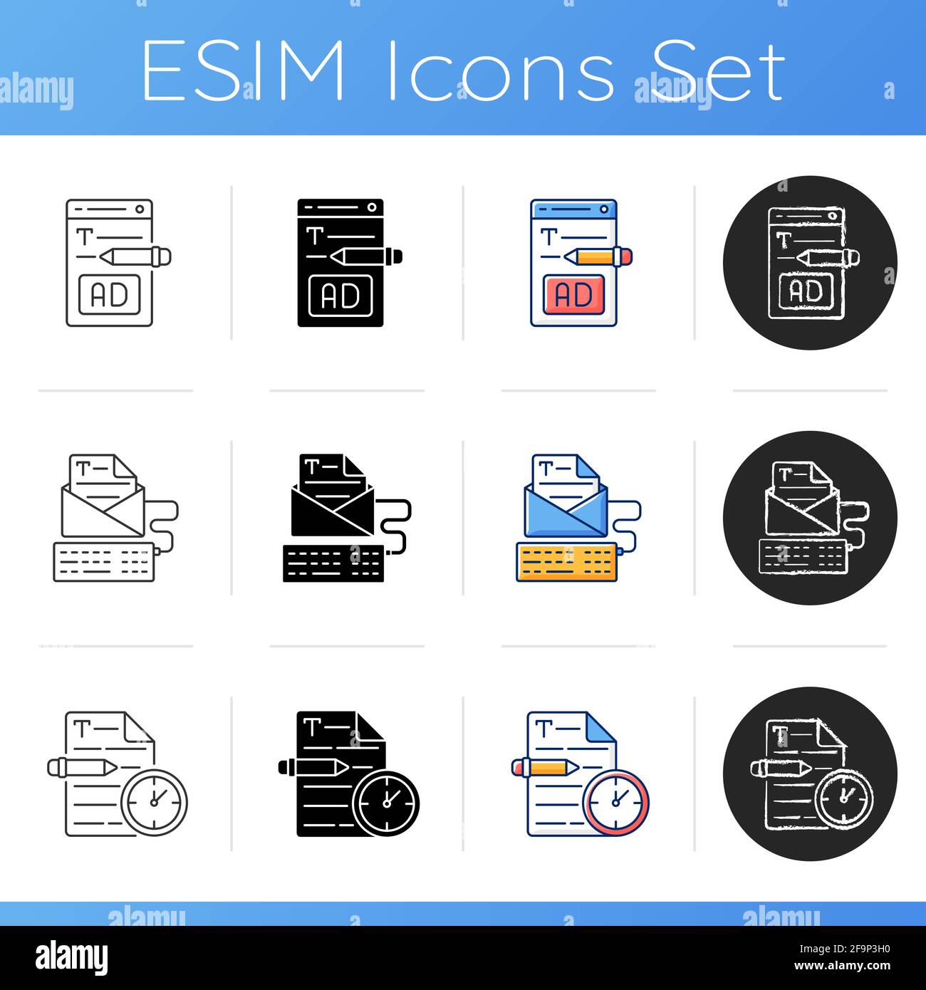 Copywriting services icons set Stock Vector