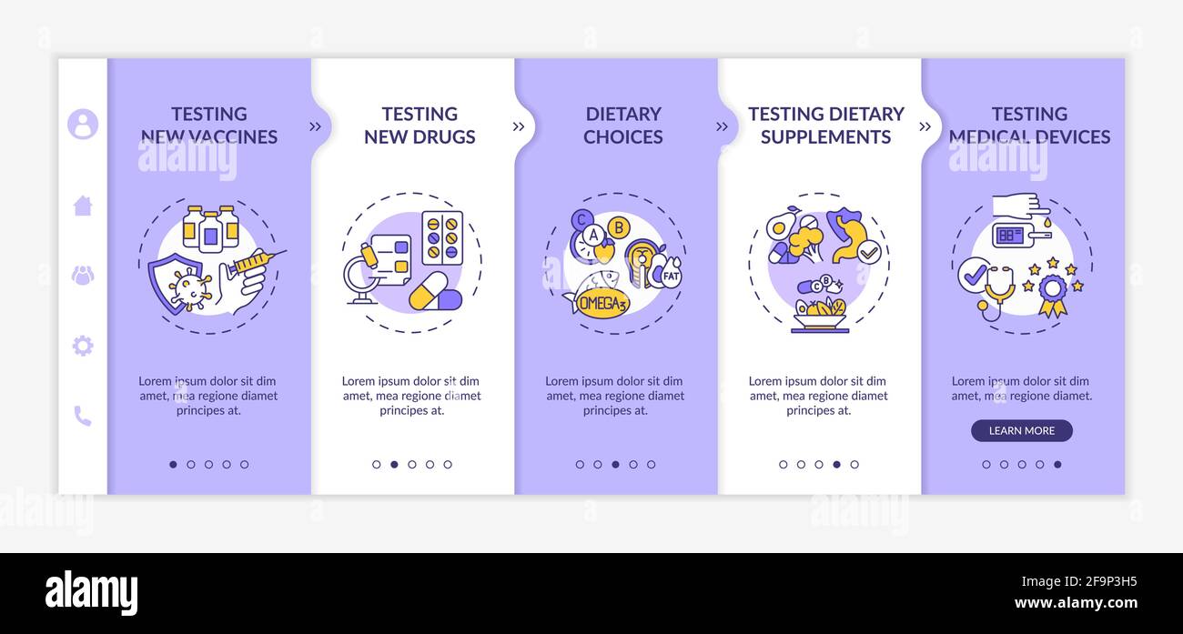 Clinical investigation types onboarding vector template Stock Vector