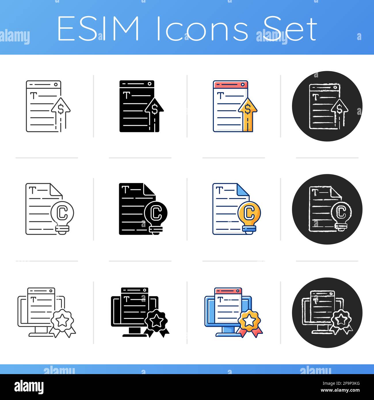 Professional copywriting services icons set Stock Vector