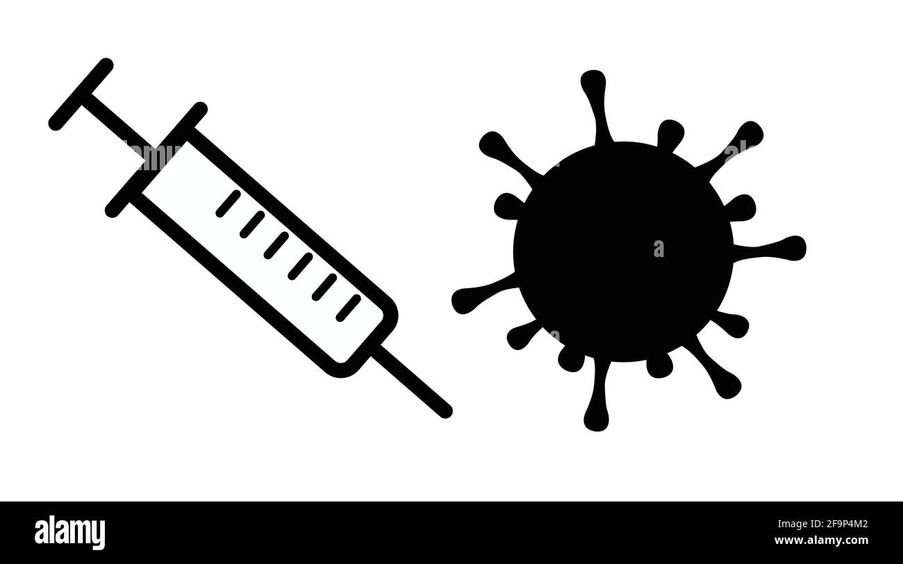 Covid Vaccine Icon. Vector isolated illustration of coronavirus and a syringe Stock Vector