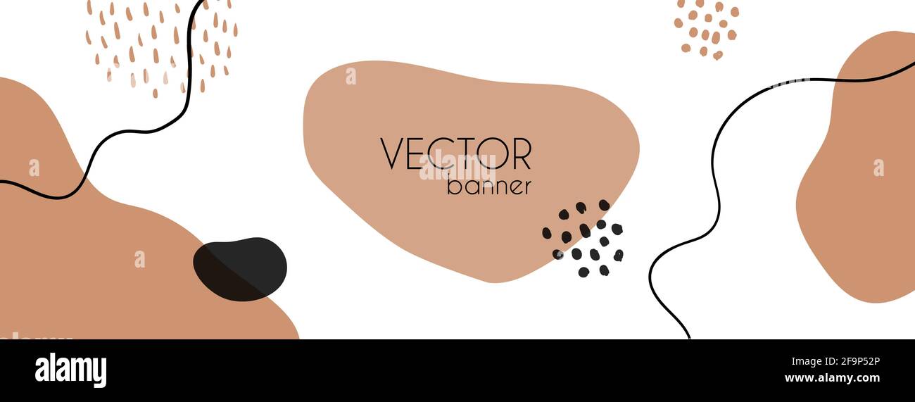 Minimal long vector banner. Abstract background with organic shapes spots, lines. Facebook cover template and copy space for text Stock Vector