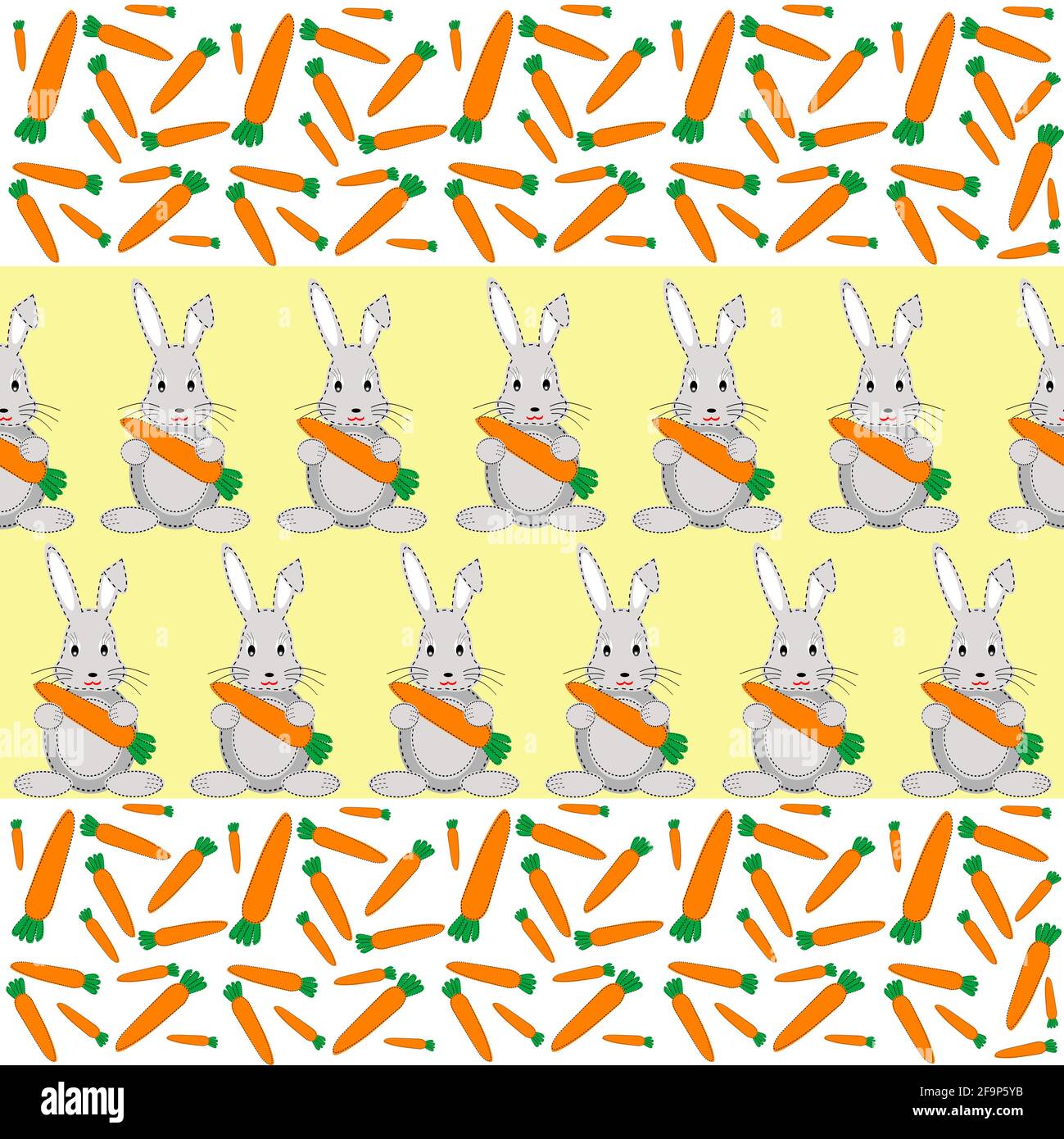 Rabbits and carrots seamless pattern on yellow background Stock Vector ...