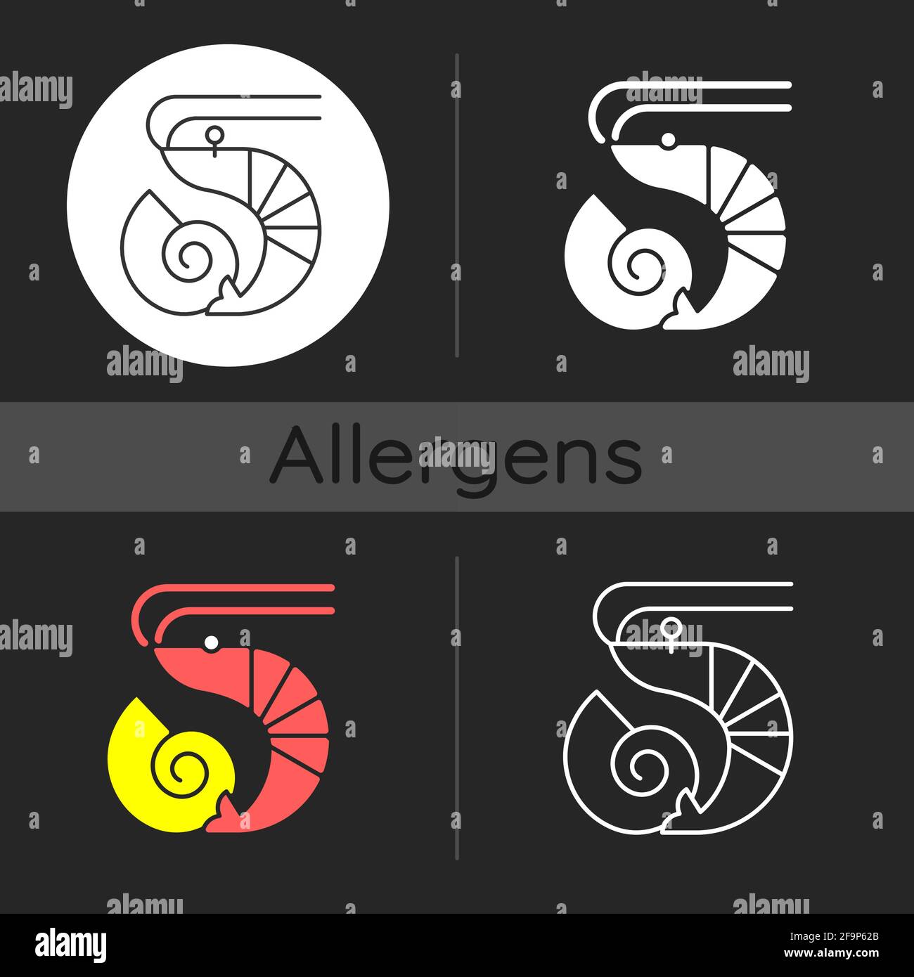 Crustaceans and molluscs dark theme icon Stock Vector