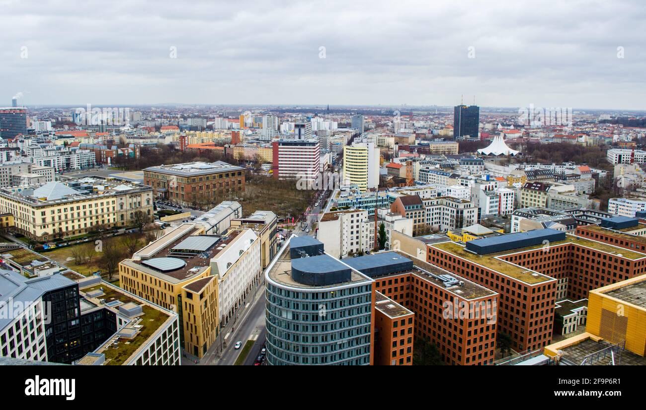 aerial view of berlin from the top of skyscraper on potzdamer platz