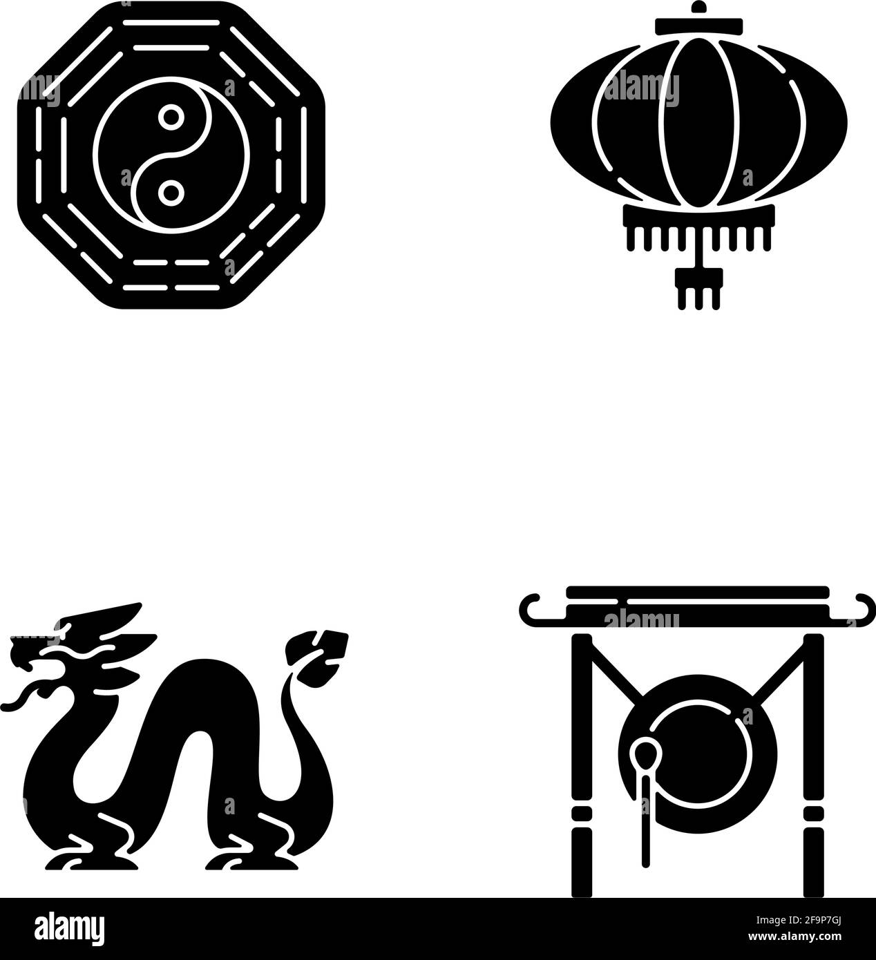 Lunar New Year attributes black glyph icons set on white space Stock Vector