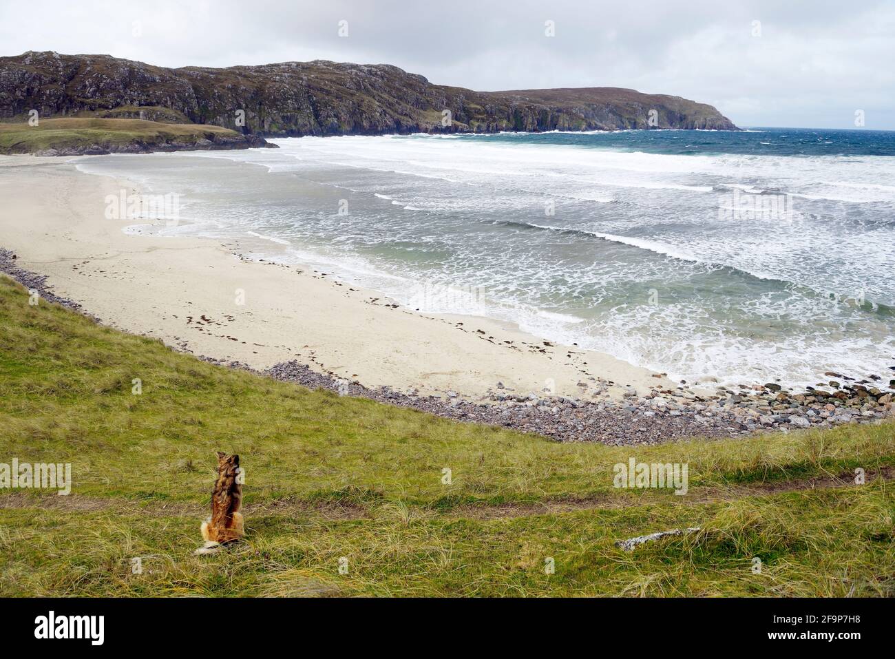 Cliff Beach beside the village of Valtos aka Bhaltos in western Lewis, Outer Hebrides, Scotland. Looking west Stock Photo