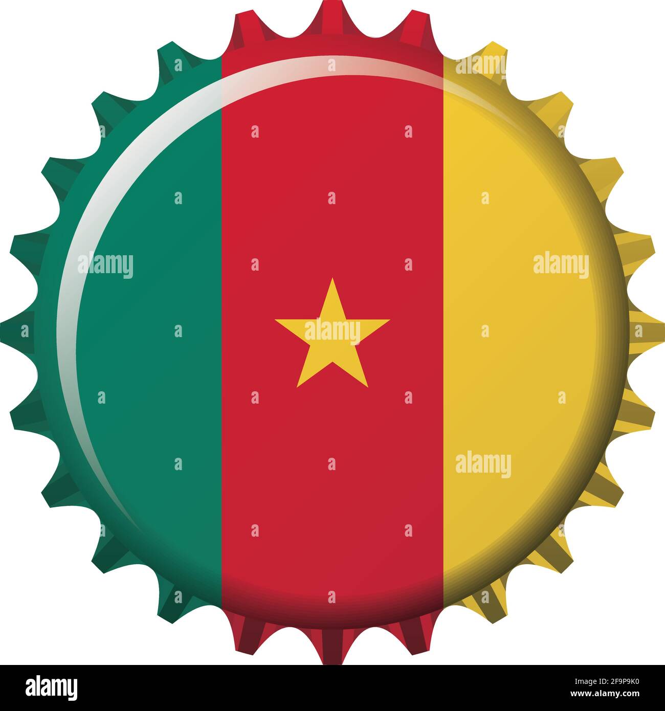 National flag of Cameroon on a bottle cap. Vector Illustration Stock Vector