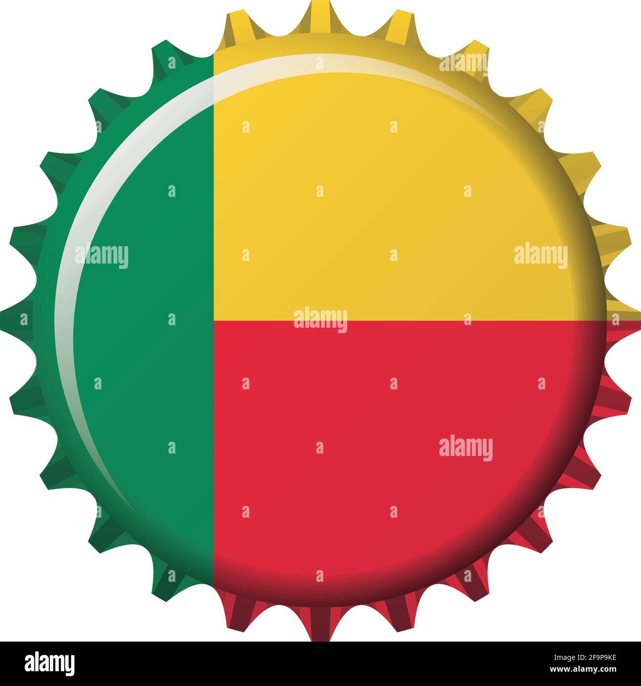National flag of Benin on a bottle cap. Vector Illustration Stock Vector