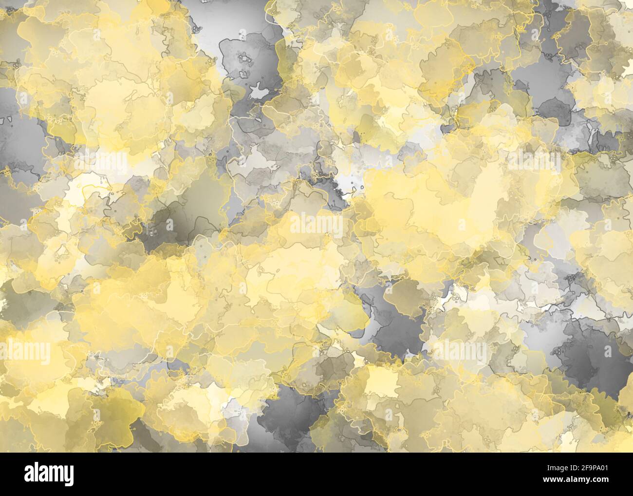 Abstract grunge watercolor background in the form of streaks of yellow and gray ink. Illustration of marble Stock Photo