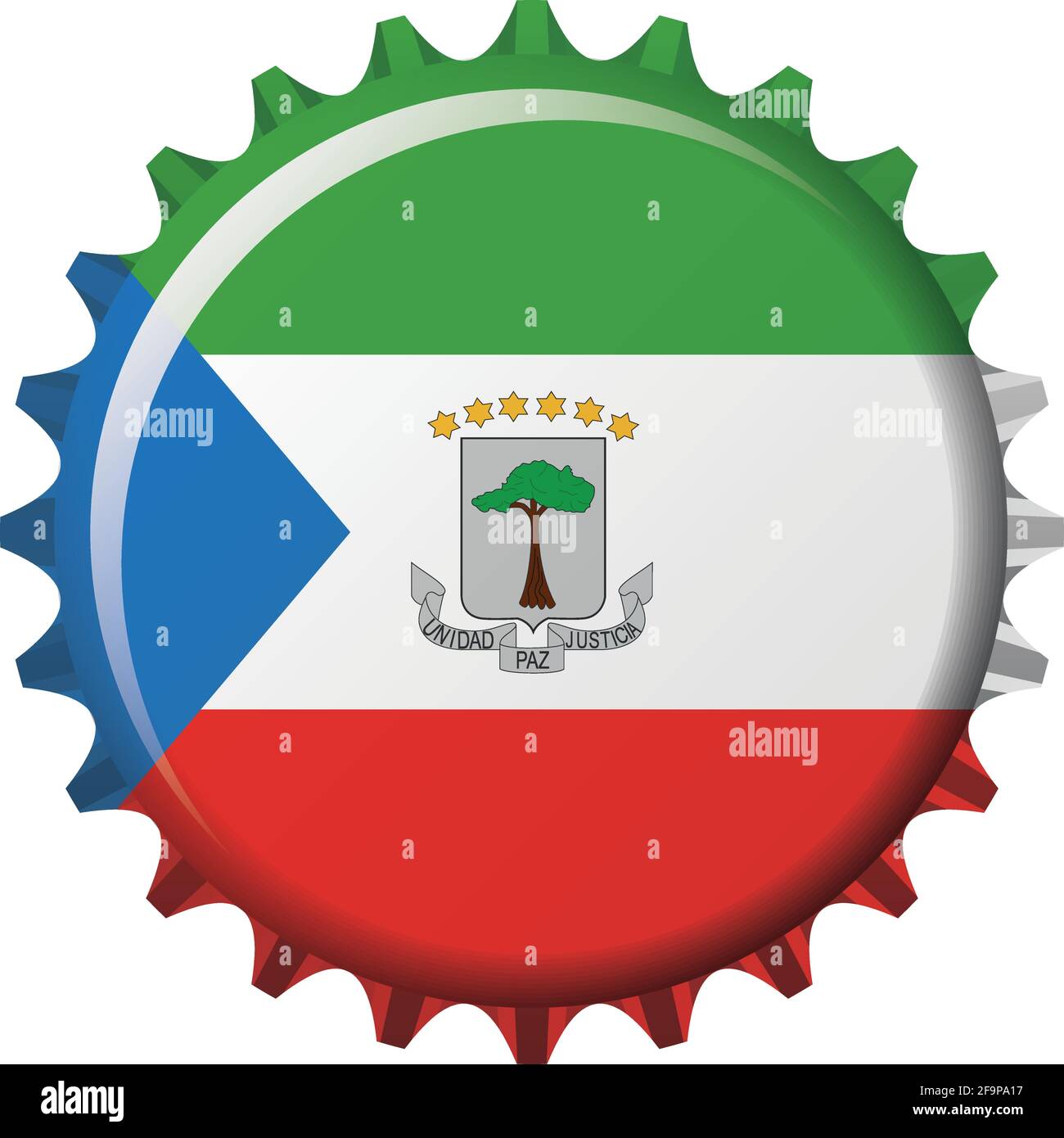 National flag of Equatorial Guinea on a bottle cap. Vector Illustration Stock Vector