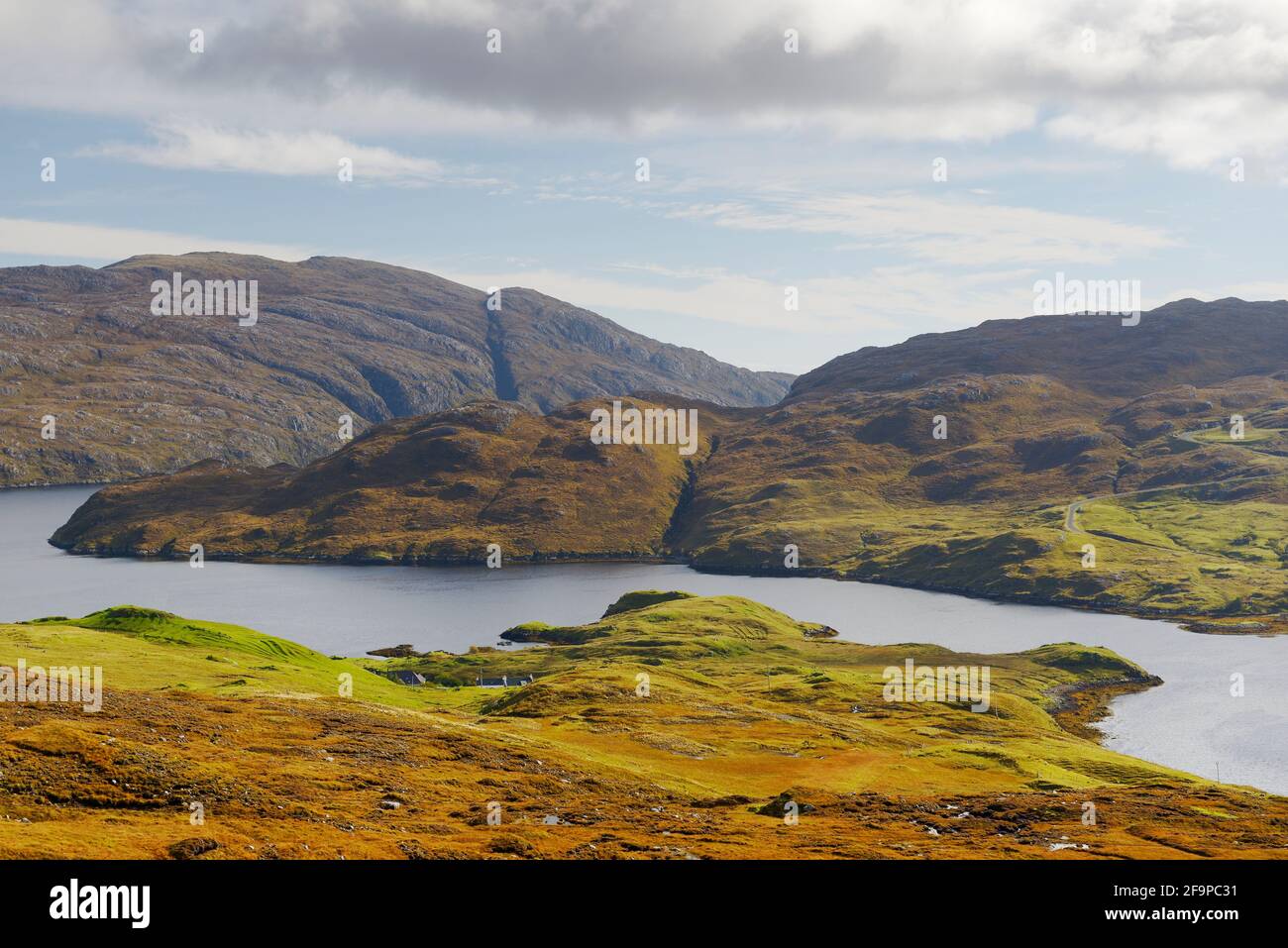 Loch Seaforth, Loch Shiphoirt looking east from above Maraig. Harris, Outer Hebrides, Scotland Stock Photo