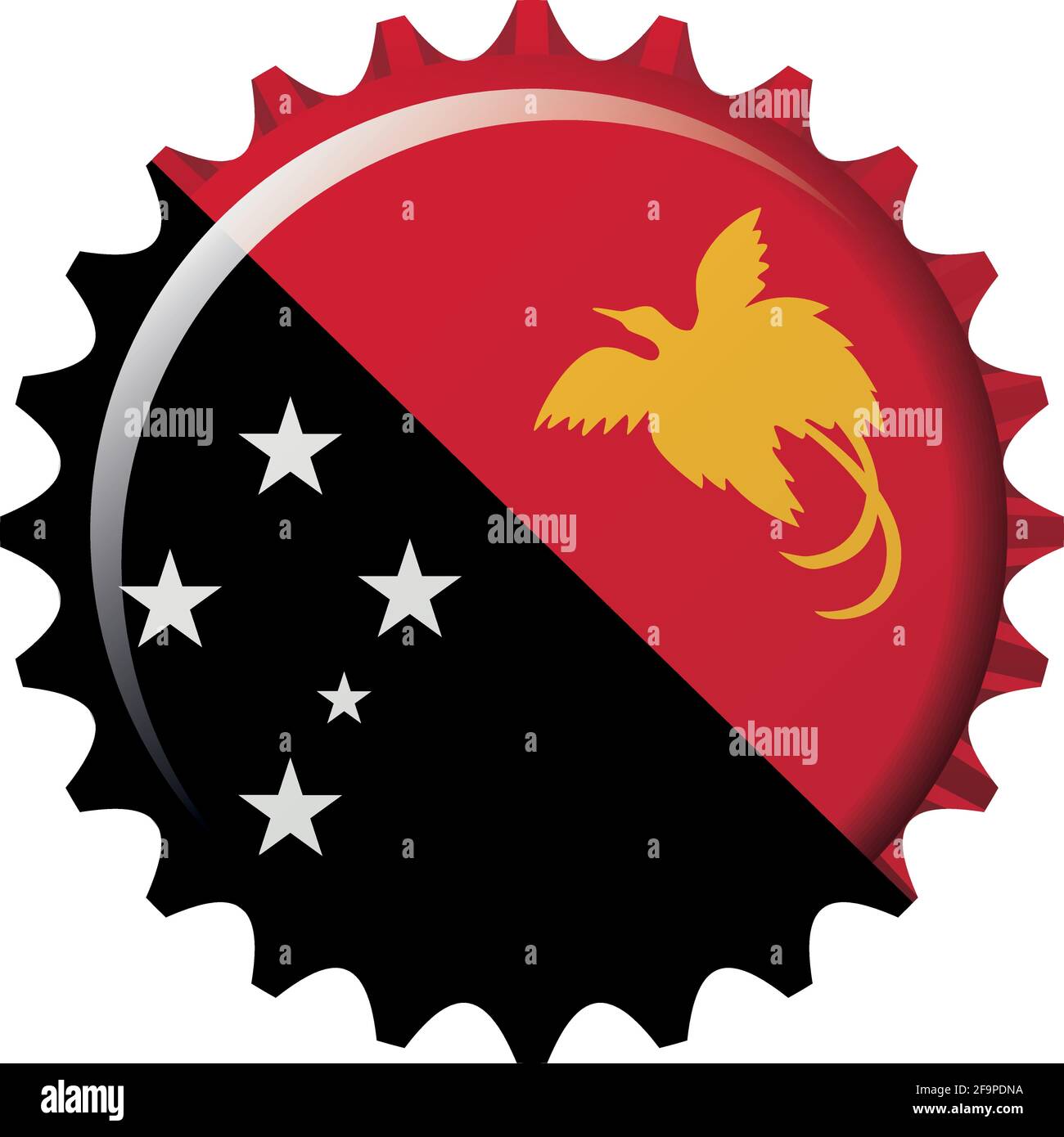 National flag of Papua New Guinea on a bottle cap. Vector Illustration Stock Vector