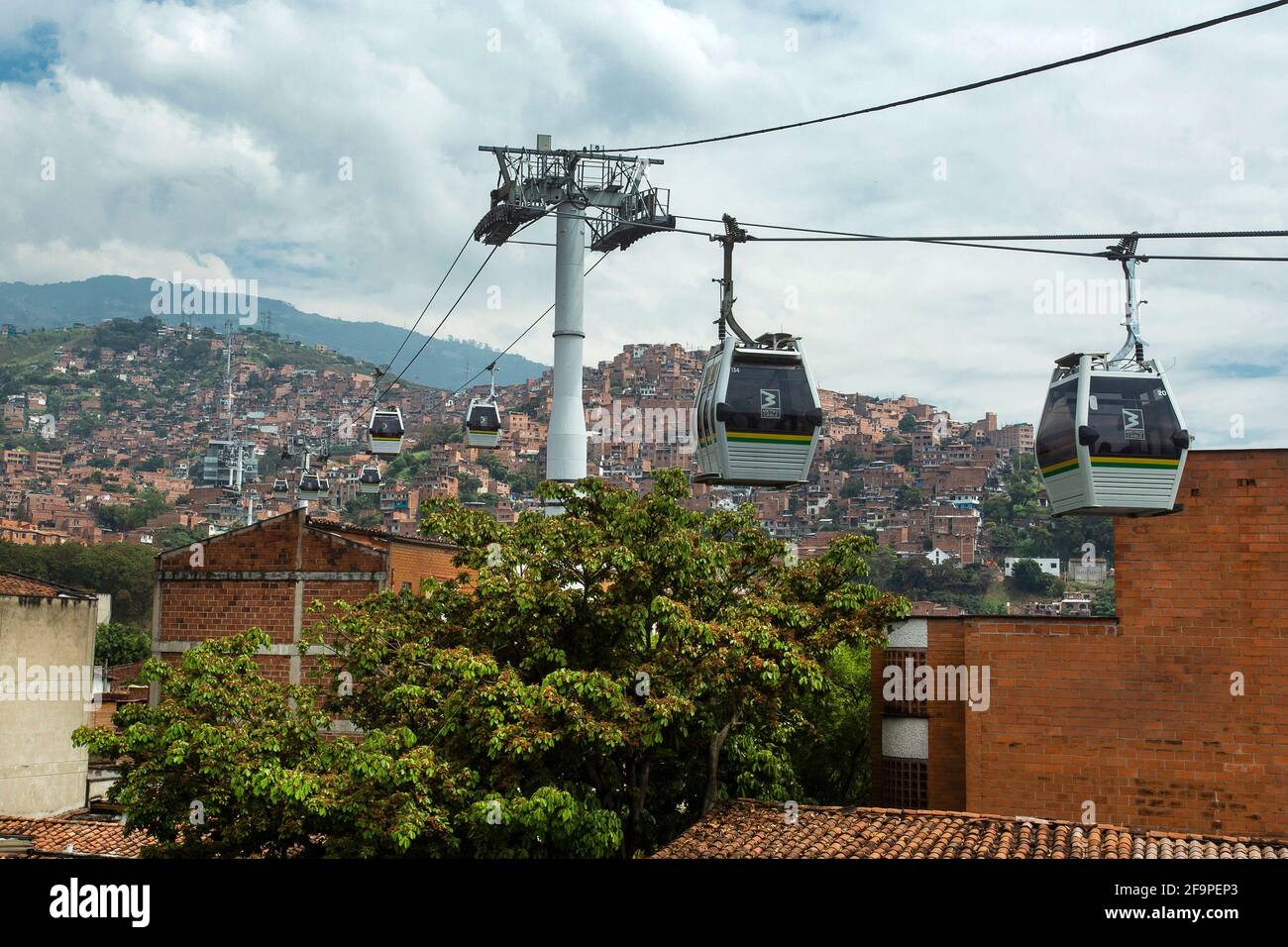 Medellín, Antioquia / Colombia - February 25, 2021. On March 3, 2008, the San Javier Metrocable (line J) began to operate. Stock Photo