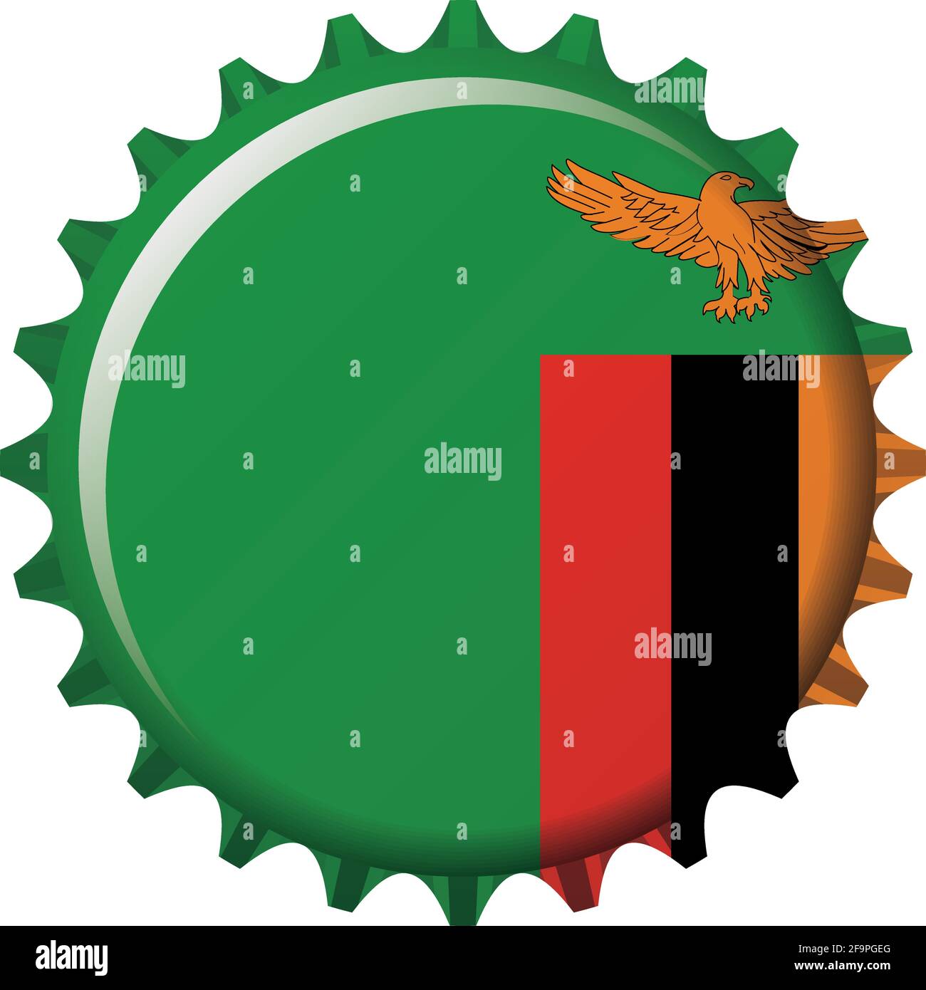National flag of Zambia on a bottle cap. Vector Illustration Stock Vector