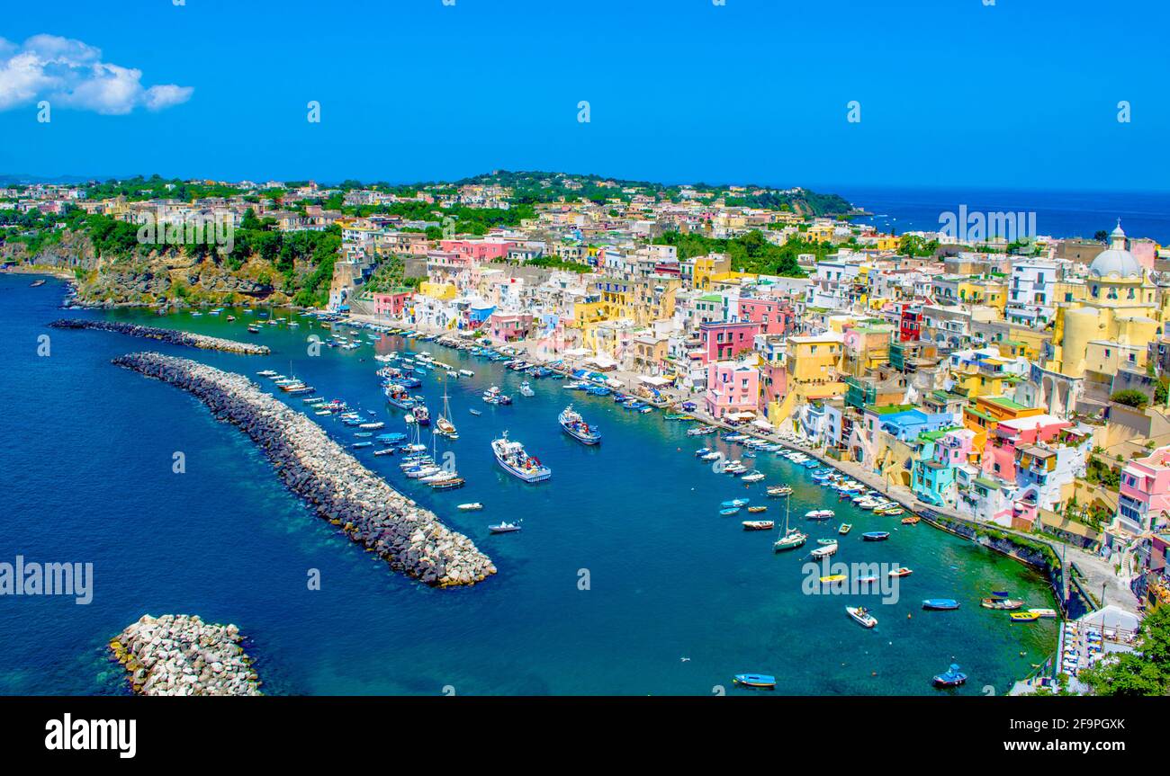 italian island procida is famous for its colorful marina, tiny narrow ...