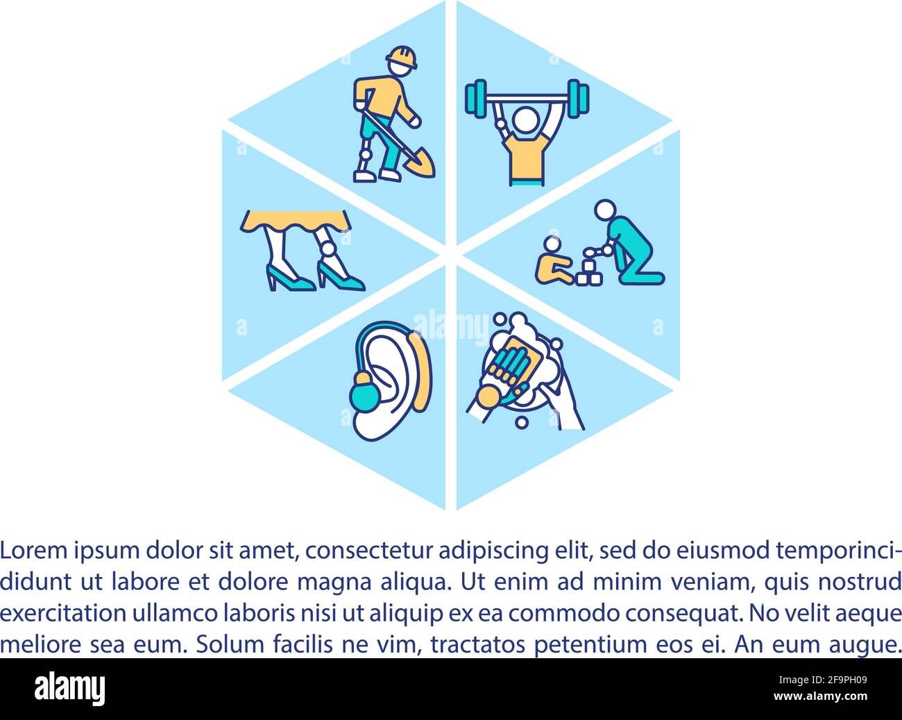 Prosthetics concept line icons with text Stock Vector