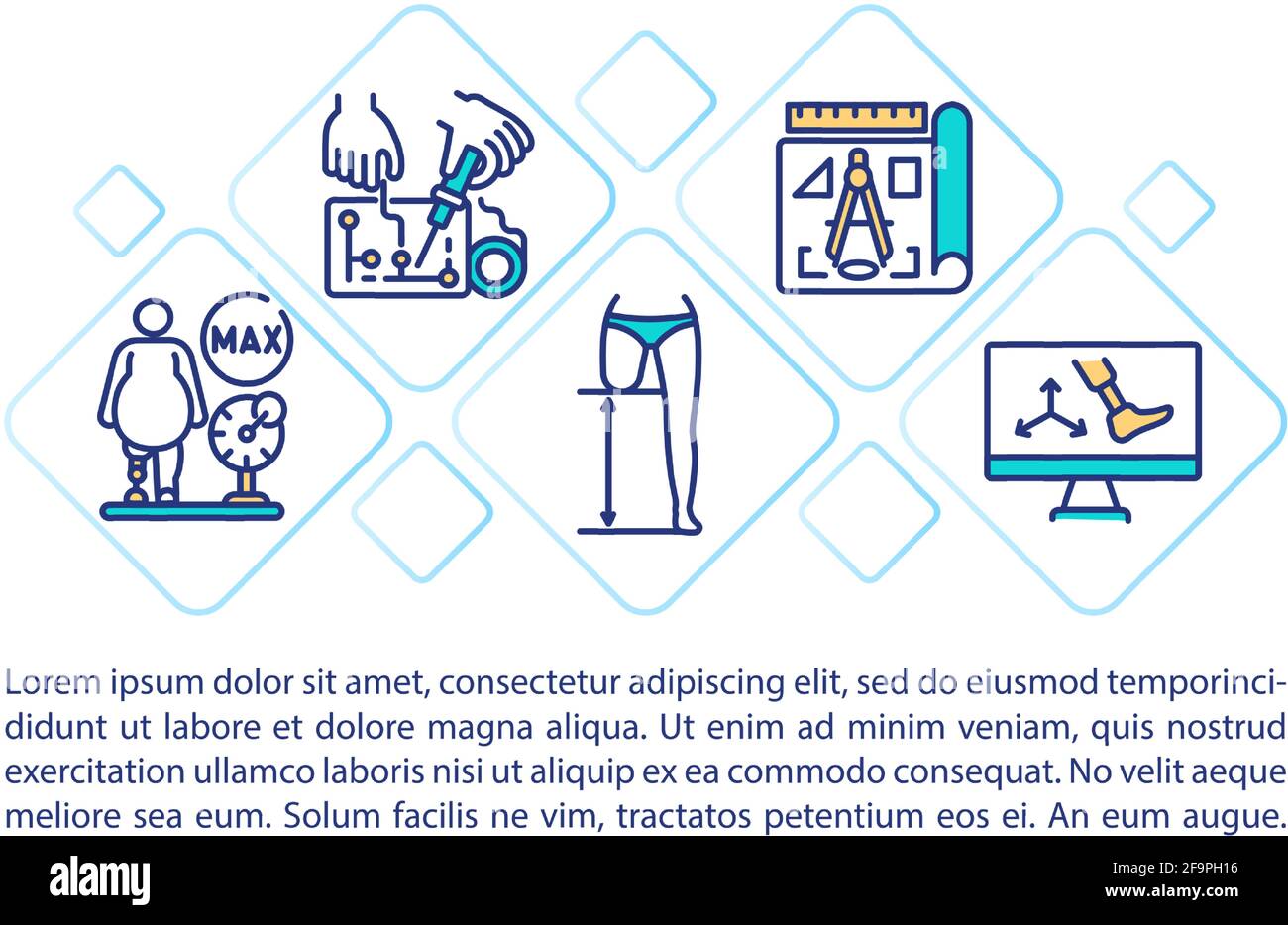 Prosthetics concept line icons with text Stock Vector
