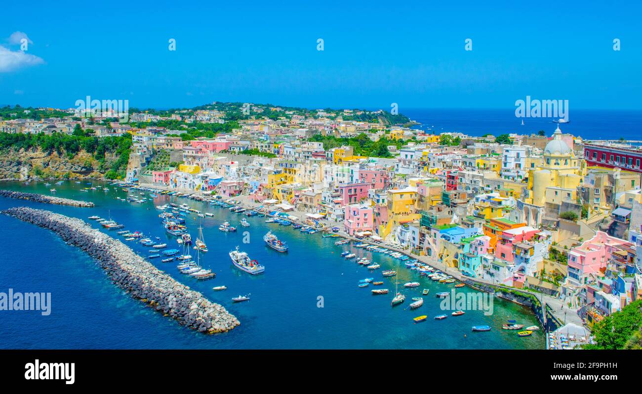 italian island procida is famous for its colorful marina, tiny narrow ...