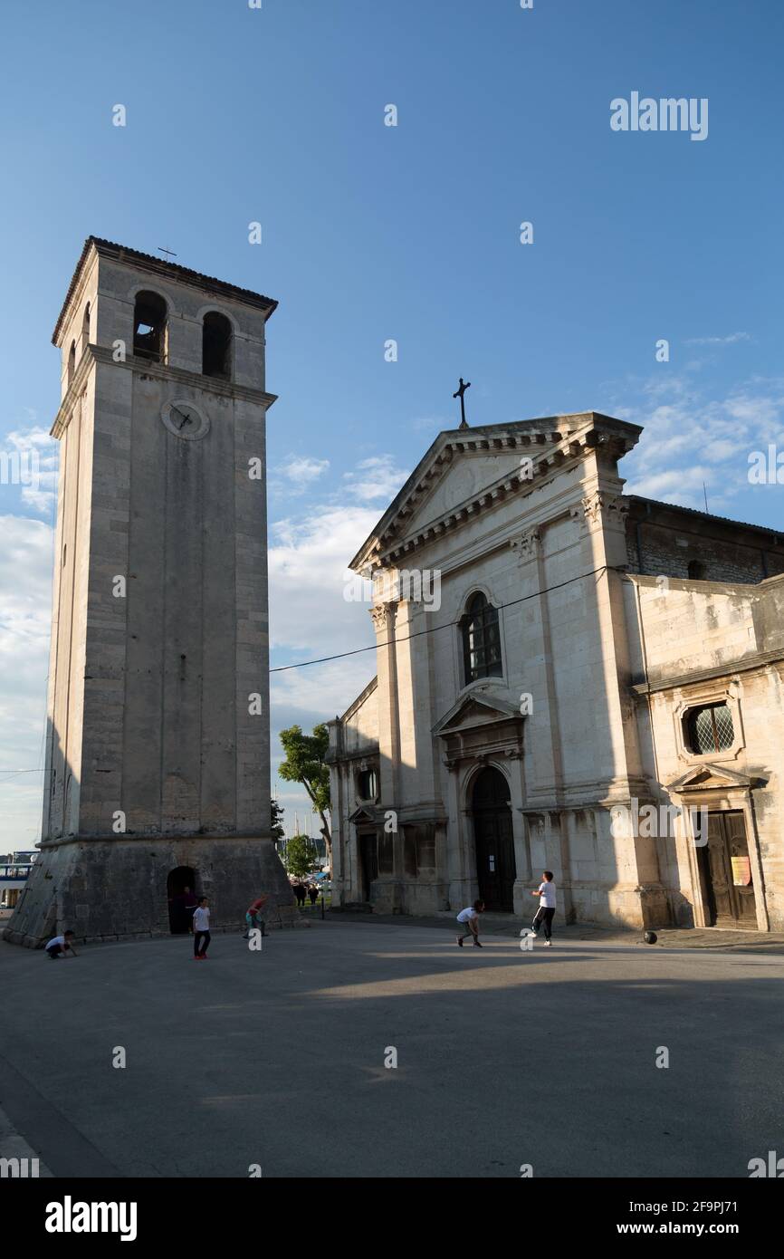 20.05.2016, Pula, Istria, Croatia - Cathedral of the Assumption of the Virgin Mary (4th and 5th c.) and bell tower near the harbor. 00A160520D087CAROE Stock Photo
