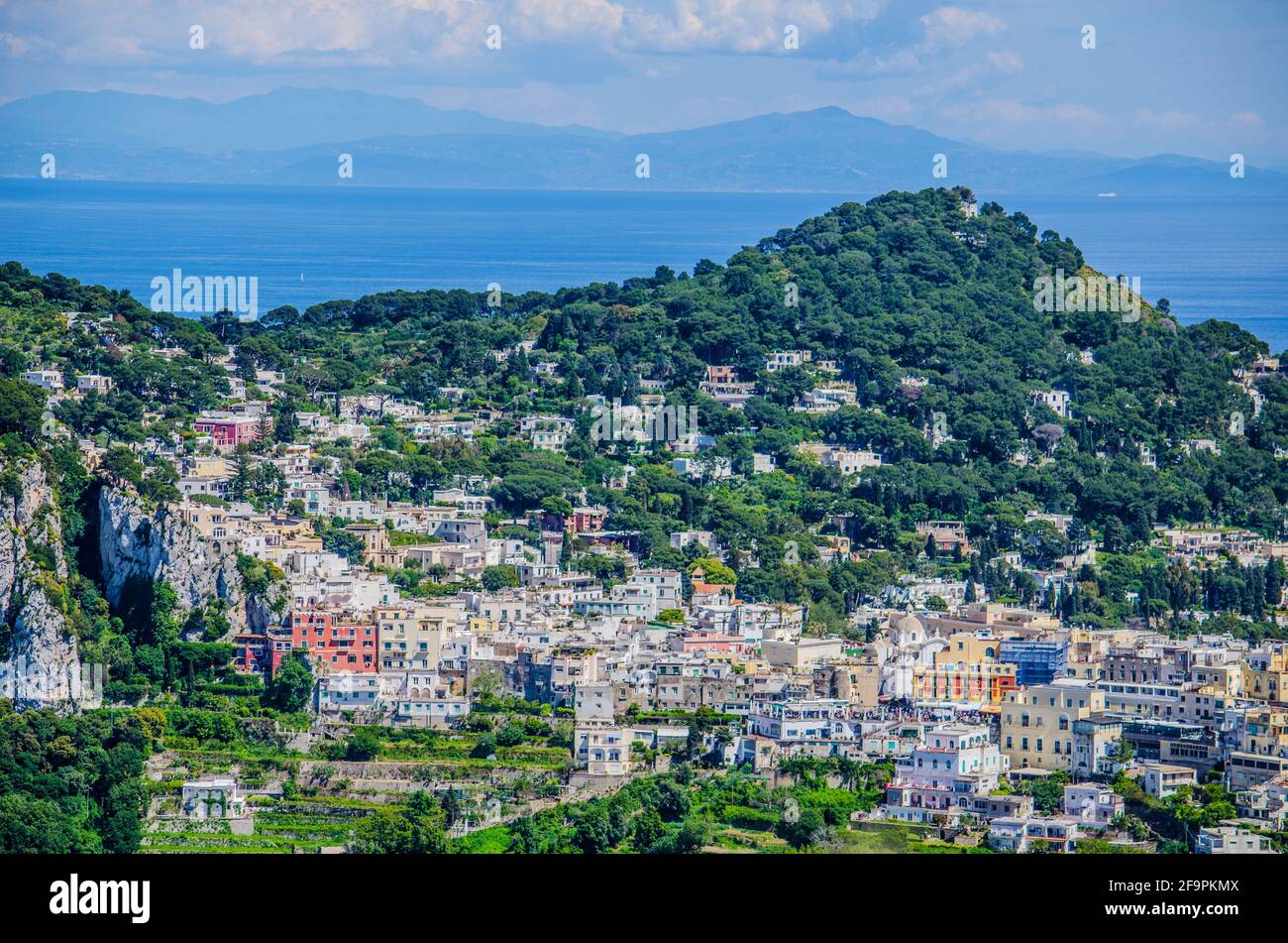 aerial view of italian holiday island capri, which combines beautiful ...
