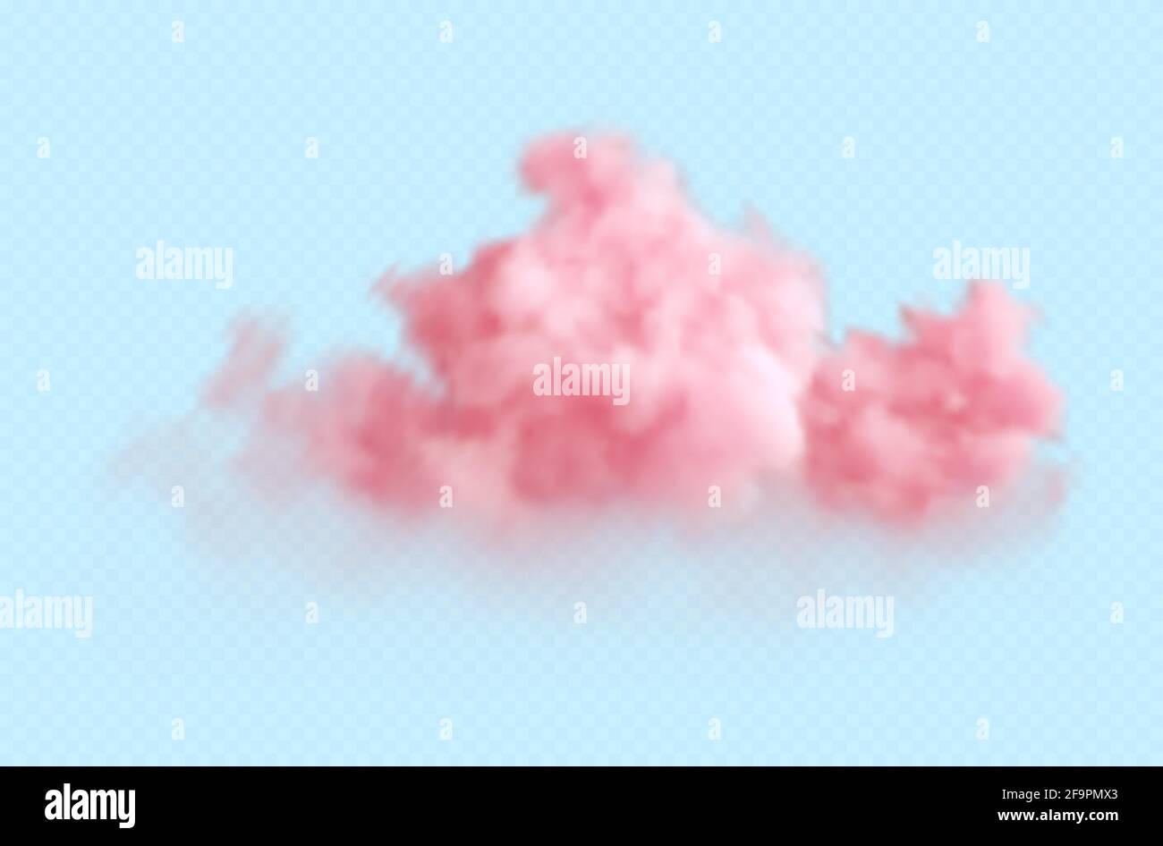Realistic pink fluffy cloud isolated on transparent blue background. Cloud sky background for your design. Vector illustration Stock Vector