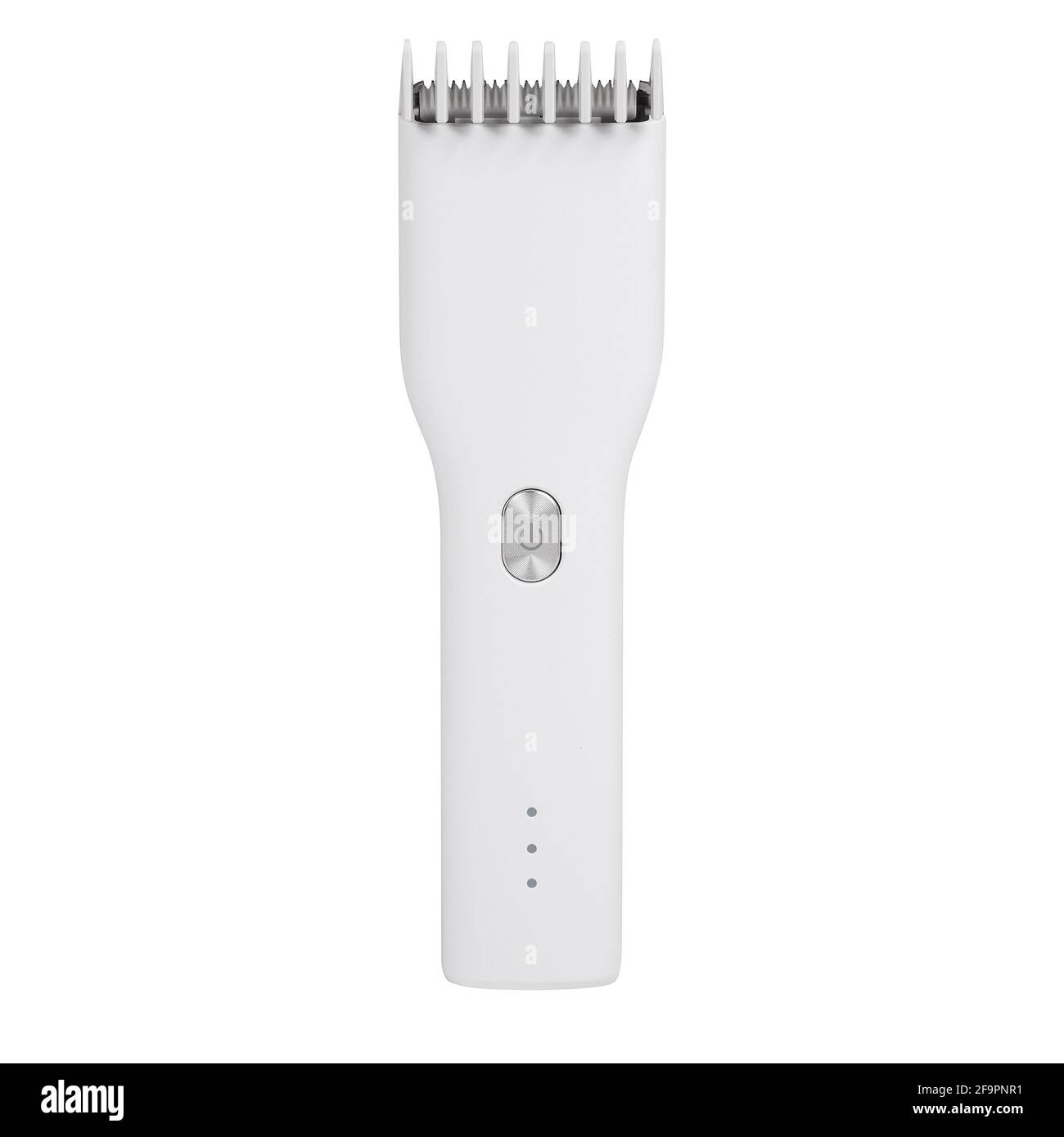 Hair clipper of white color with nozzle front view isolated on white ...