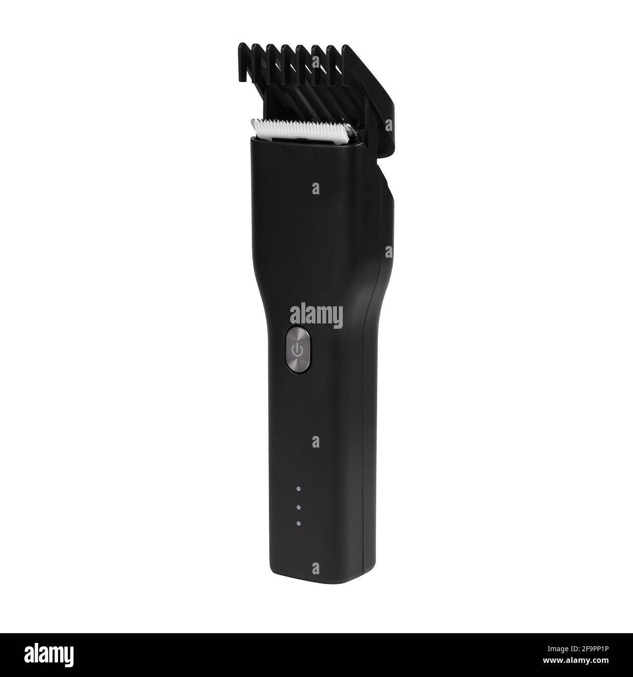 Barber hair clippers with nozzle side view isolated on white background. Black hair clipper Stock Photo